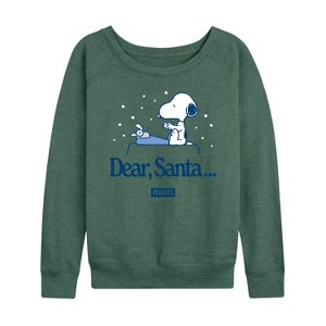 Women's - Peanuts - Snoopy Dear Santa Lightweight French Terry Wide Neck Long Sleeve Graphic Shirt - 1 of 4