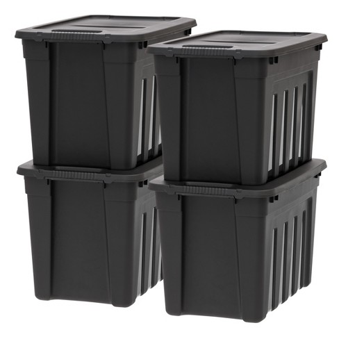 Black Storage Tote 17 Gallon W Snap On Lid Handle Heavy Duty