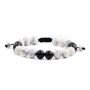 West Coast Jewelry Men's Polished Howlite and Onyx Stone Bead Adjustable Bracelet (10mm) - 1 of 4
