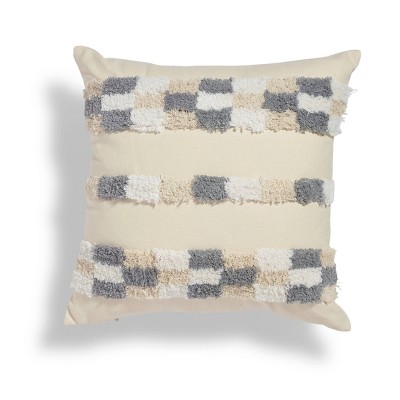 18"x18" Checkerboard Boucle Embroidered Square Throw Pillow Gray/White - Sure Fit