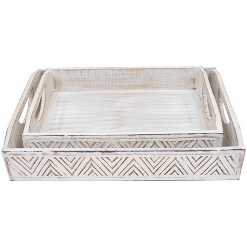 Northlight Set Of 2 Brushed White Chevron Pattern Display Trays 18 ...