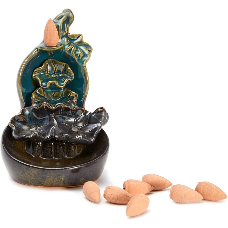Juvale Ceramic Flower Backflow Waterflow Incense Burner, Holder & Stand with 15 Cones, 3 of 6