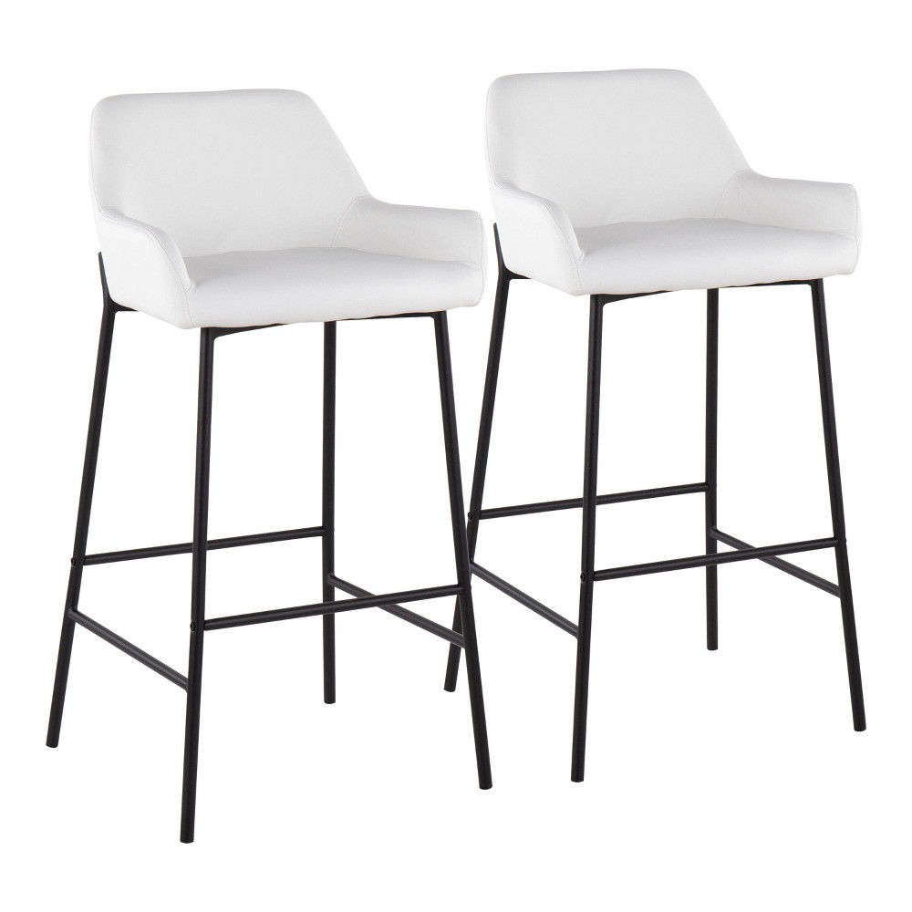 Set of 2 Daniella Metal Faux Leather Barstools Black/White - LumiSource: Upholstered, Fixed Height, Foam Filled