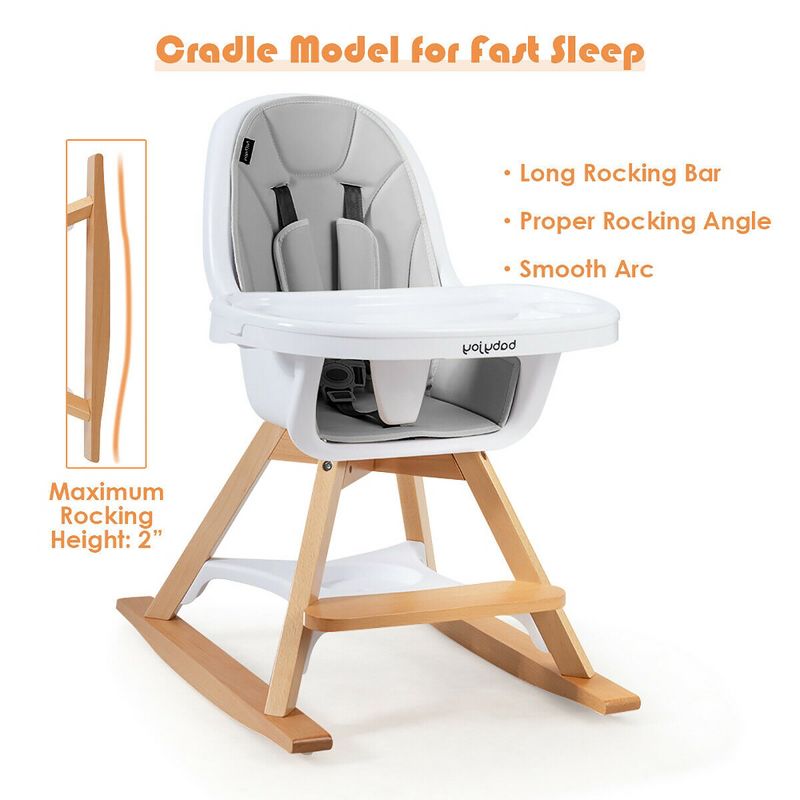 Costway 3-in-1 Convertible Wooden Baby High Chair w/ Tray Adjustable Legs Cushion Gray\ Beige, 4 of 11
