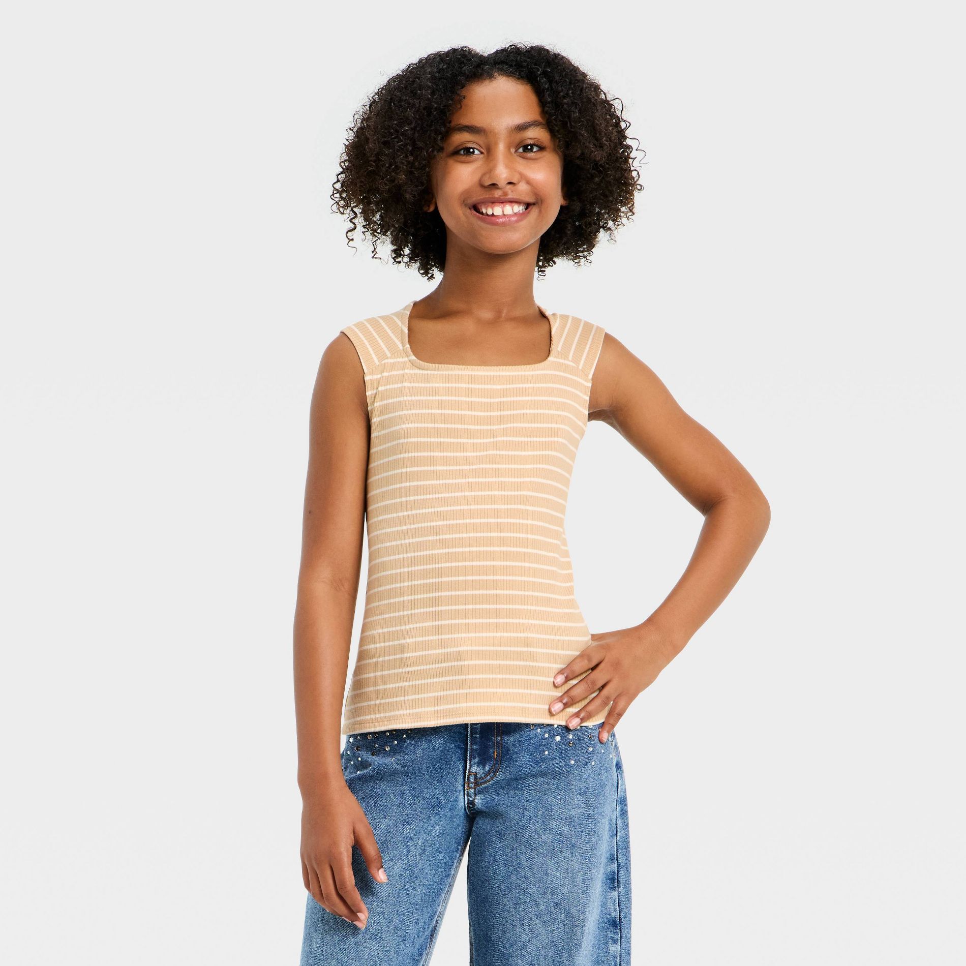 Girls' Square Neck Ribbed Top - art class™