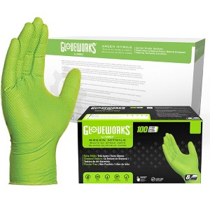 GLOVEWORKS Heavy-Duty Green Nitrile Gloves with Raised Diamond Texture- Industrial Grade - Great for Auto Repair, Mechanics, Janitorial, Food Service - 1 of 4
