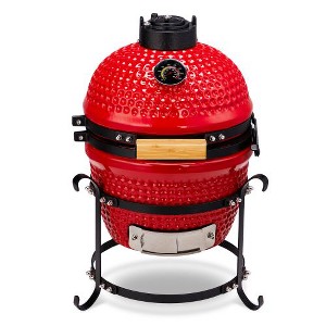 Karl Home 13 in. Kamado Ceramic Charcoal Grill In Red With Grill Stand - 1 of 4
