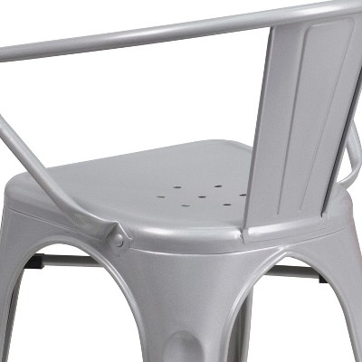 27.75'' Silver Steel Indoor-Outdoor Arm Dining Chair
