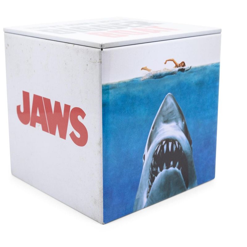 Ukonic JAWS Logo Tin Storage Box Cube Organizer with Lid | 4 Inches, 1 of 8