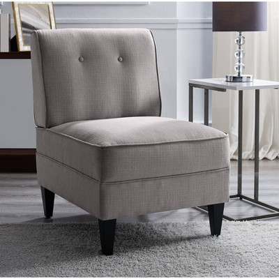 Gray Faux Leather and Wood Tufted Slipper Chair