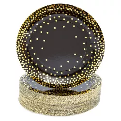 Blue Panda 48 Pack Black and Gold Party Plates, 7 Inch Paper Plates for Birthday Cake and Desserts