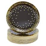 Blue Panda 48-Pack Black and Gold Party Plates, 7 Inch Paper Plates for Birthday Cake and Desserts