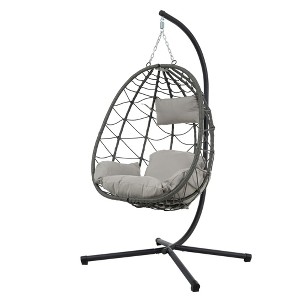 NAYSAYE Patio Swing Wicker Egg Chair with Stand Durable Comfortable Design for Indoor and Outdoor Use, Gray, 36.2"*76.8"*47.4" - 1 of 4