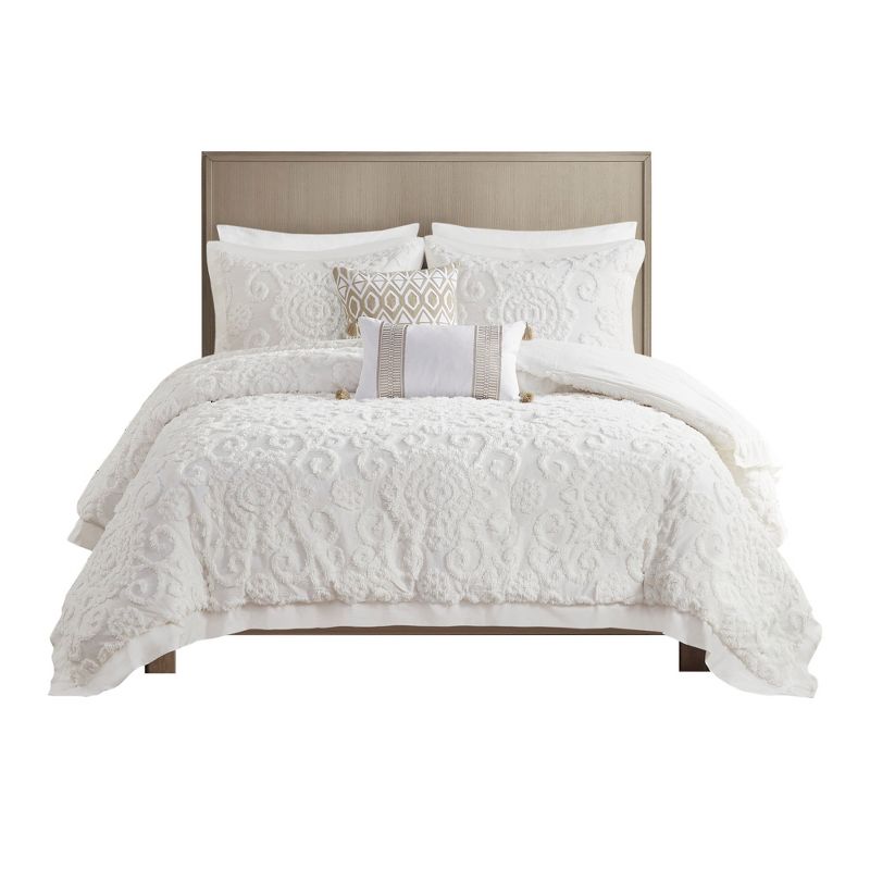 LIVN CO. 3D Tufted Embroidered Medallion Cotton Chenille Comforter Set, Ivory - Full/Queen, 1 of 9