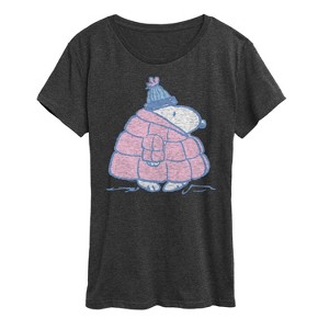 Women's - Peanuts - Snoopy Pastel Puffer Winter Coat Short Sleeve Graphic T-Shirt - 1 of 4