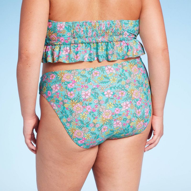 Women's Mid-Rise Cheeky High Leg Bikini Bottom - Wild Fable™ Green Floral Print, 3 of 5
