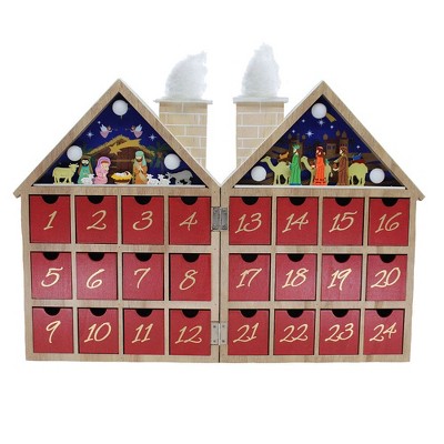 Kurt Adler 11.81-Inch Battery-Operated Wooden LED Nativity Advent Calendar