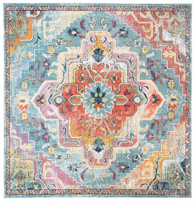 Light Blue Floral Synthetic Square Area Rug