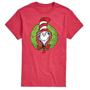 Men's The Cat in the Hat Cat Wreath Short Sleeve Graphic T-Shirt - Heather Red - Small - 1 of 4