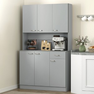 HOMCOM 71" Freestanding Buffet with Hutch, Kitchen Pantry, Cupboard with 6 Doors, 3 Adjustable Shelves, and 1 Drawer - 1 of 4