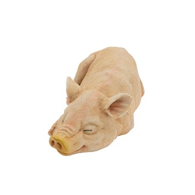 Adorable Beige Resin Sleeping Pig Garden Statue