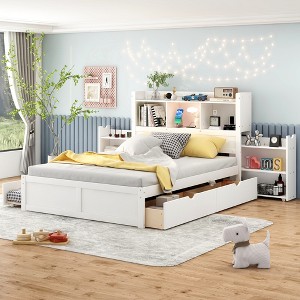 Racxily Full Size Storage Platform Bed with Pull Out Shelves, Twin Size Trundle and 2 Drawers - 1 of 4