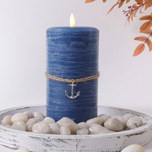 LumiPur 3.5"x7" Signature Coastal Collection Flameless LED Wax Pillar Candle Steel Blue - 1 of 4