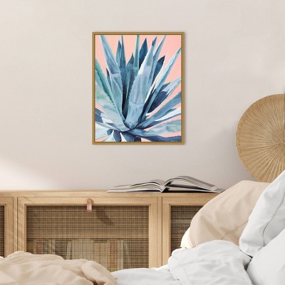 Agave with Coral Framed Canvas Wall Art in Gold Frame