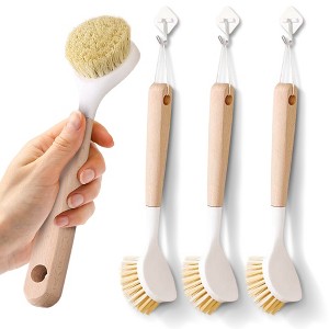 Cheer Collection 3-Piece Bamboo Dish Brush Set with Scraper and Tough Sisal Bristles - 1 of 4