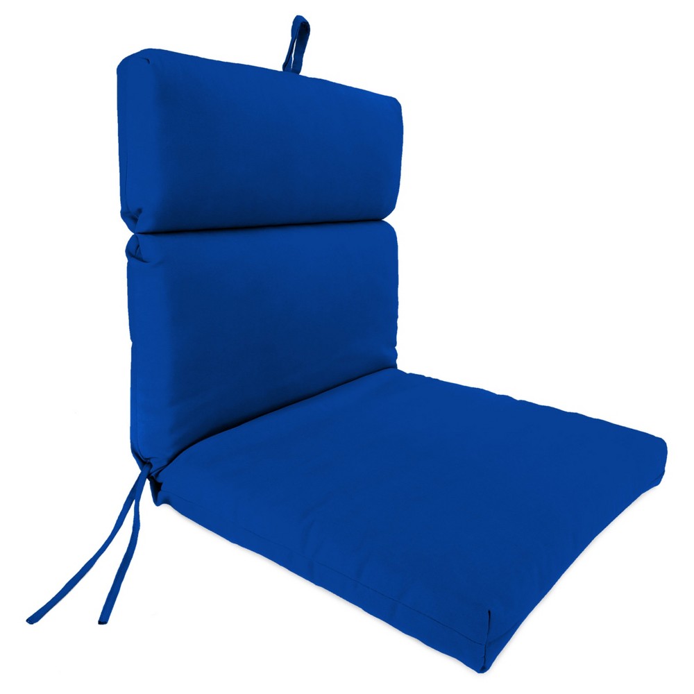 Outdoor French Edge Dining Chair In Sunbrella Canvas Pacific Blue - Jordan Manufacturing: UV & Water-Resistant Patio Cushion with Ties