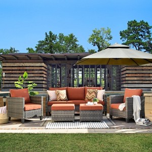 Ovios Tampa 5pc Wicker Outdoor Patio Furniture Conversation Sofa Set with Cushions - 1 of 4