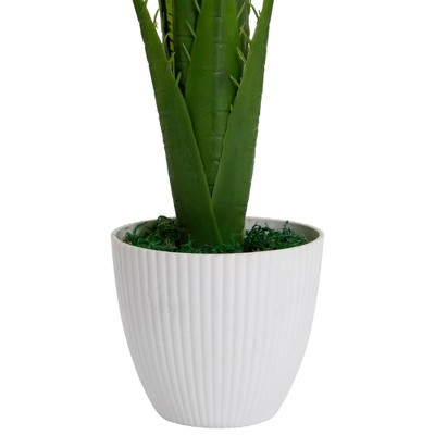36" Green Artificial Palm Tree in White Textured Plastic Pot