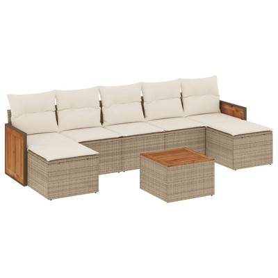 vidaXL 8 Piece Patio Sofa Set with Cushions - Beige and Cream With Table