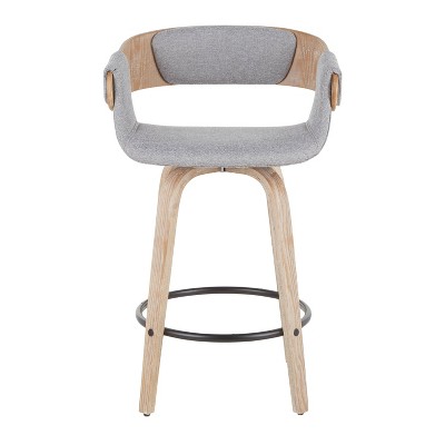 Elisa 18.75'' Gray and Gold Mid Century Modern Swivel Counter Stool