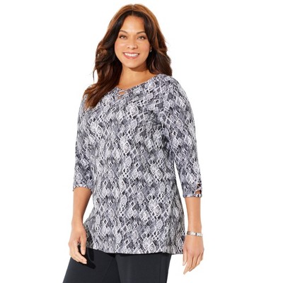 Catherines Women's Plus Size Suprema Crisscross Pullover Tee