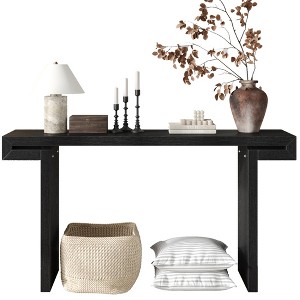 TiramisuBest 60" Antique Brown Farmhouse Console Table,Retro Wooden Entryway Table,Solid Wood & MDF, Sofa Table for Living - 1 of 4