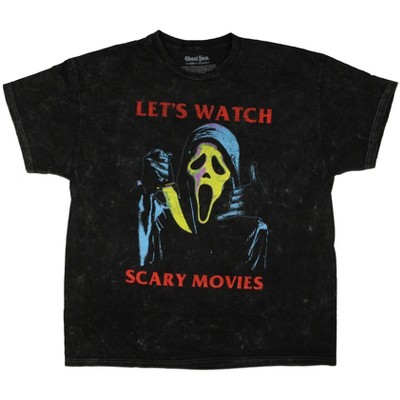 Ghost Face Men's Let's Watch Scary Movies Bleach Wash Adult T Shirt