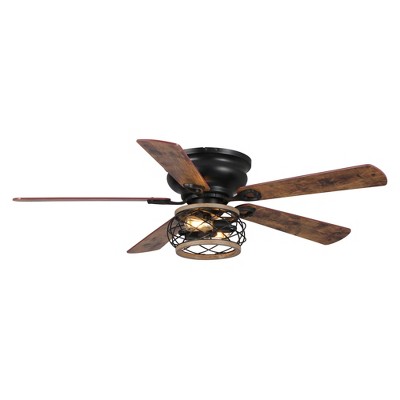 Parrot Uncle 48 Inch Black Flush Mount Ceiling Fan with Light and Remote Control Reversible Fan Blade