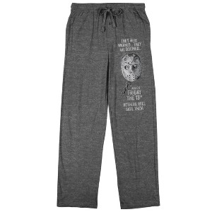 Friday The 13th Jason Voorhees' Warning Men's Graphite Heather Sleep Pajama Pants - 1 of 2