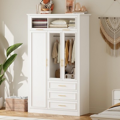 Lycvki White 4 Door Wardrobe Armoire Closet with 3 Drawers