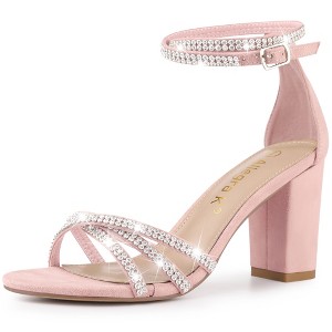 Allegra K Women's Rhinestones Crisscross Strap Strappy Chunky Heel Sandals - 1 of 4