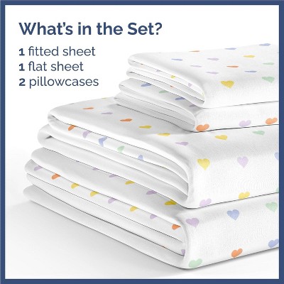 Kids Full Blue Microfiber Heart Print Sheet Set