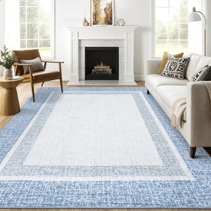 Machine Washable Rugs 5x7 Non Slip - Modern Geometric Border Area Rug, Low Pile Stain Resistant Indoor Carpet - 1 of 4