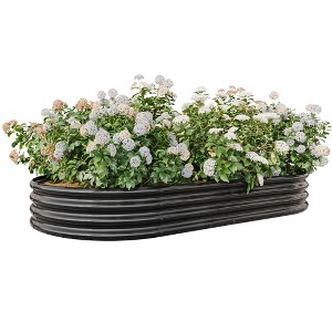 Lirago Oval Metal Raised Garden Bed 88.99"L x 44.68"W x 11.42"H, Galvanized Steel Planter Box for Vegetables, Flowers & Plants Black - 1 of 4