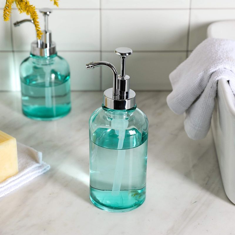 Whole Housewares Clear Glass Lotion and Soap Dispenser Bathroom - 2 Piece - Blue, 4 of 5