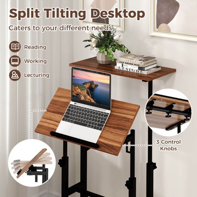Walnut Adjustable Height Standing Desk with Drawer and Headphone Hook