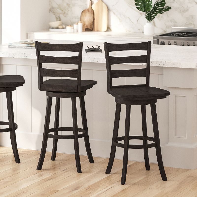 Merrick Lane Commercial Grade Classic Wooden Ladderback Swivel Stool with Solid Wood Seat and Footrest, 3 of 15