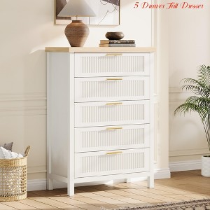 Fluted 5 Drawer Tall Dresser for Bedroom, 42.9'' Tall Chest of Drawers, Wooden Dresser Chest w/ Clothes Storage Cabinet, Large Drawer Organizer - 1 of 4