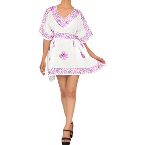 HAPPY BAY Women's Holiday Beachwear Mini Swim Suit Summer Bathing Suit Cover-up Short Swing Dress for Women 1X-2X White Solid - 1 of 3