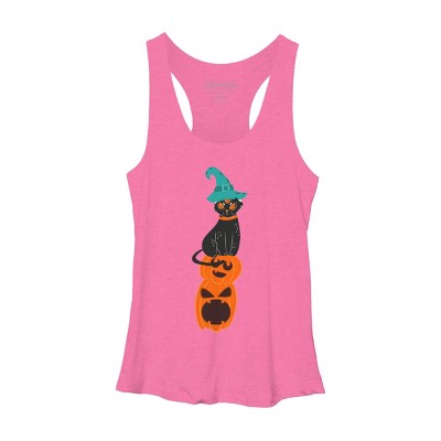 Women's Design By Humans Halloween Pumpkins and Witch Cat By famenxt Racerback Tank Top